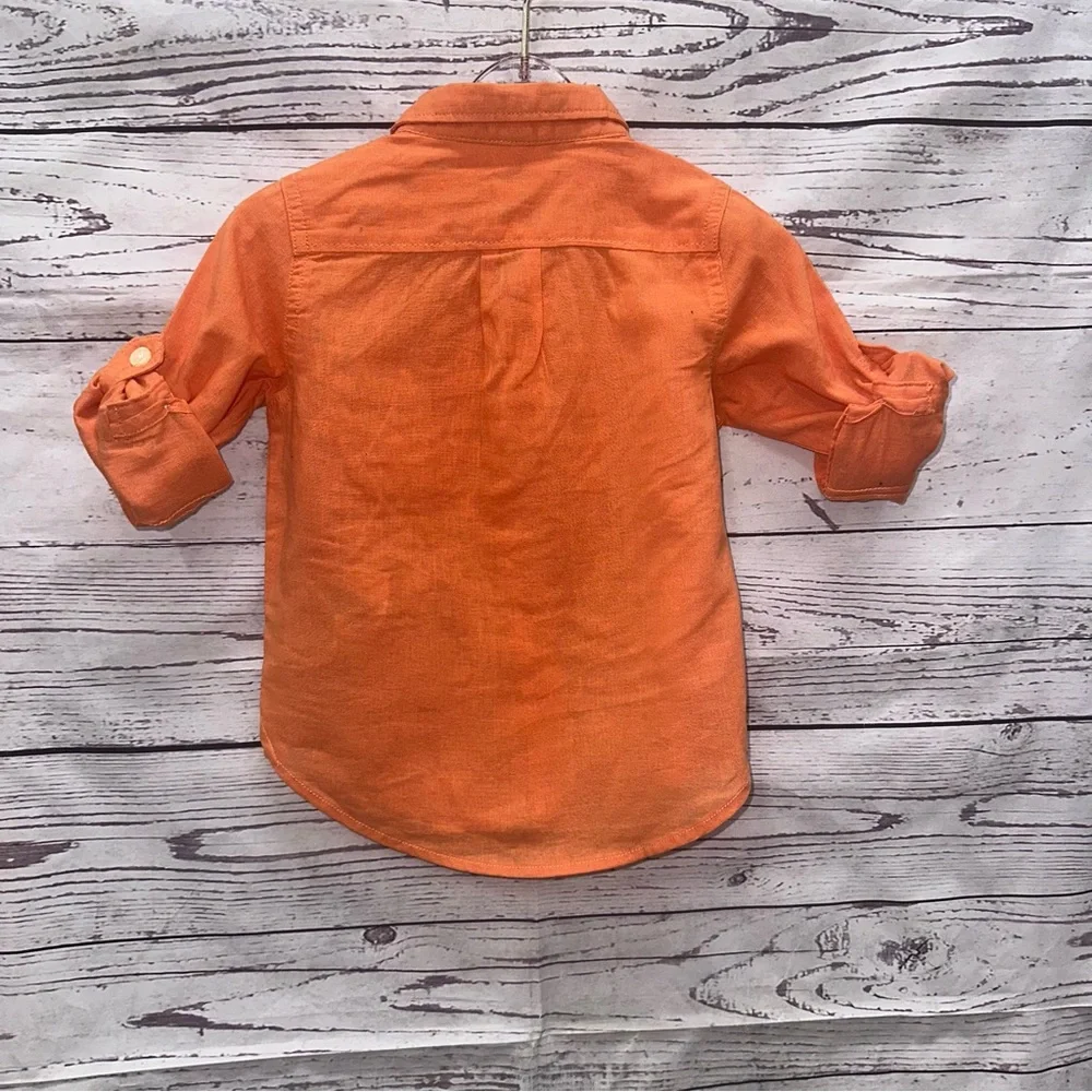 Gap Orange Linen Button-Up Shirt Size 18-24 Months